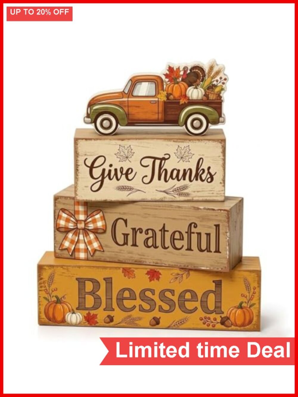 Wooden Fall Decor Set Thanksgiving Truck Signs Farmhouse Tabletop